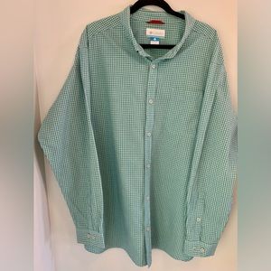 Columbia Mens Plaid XXL Button-Down LS  Casual Shirt Green/White Gingham W/Logo